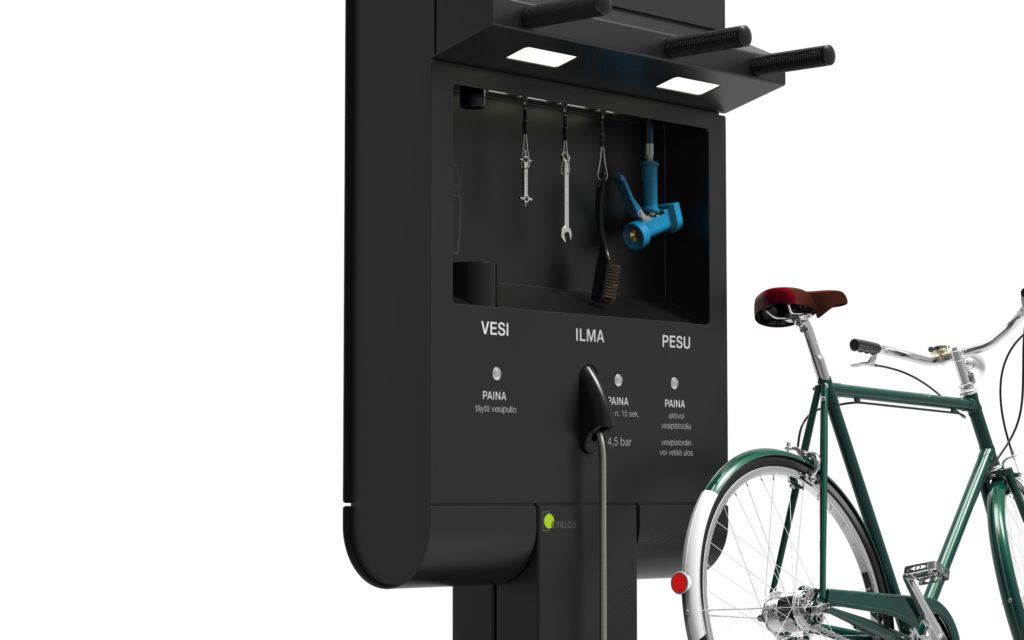 Cyklos GRAND pyöränhuoltopiste polkupyörille sekä palvelupiste kävelijöille josta saa ilmaa, vettä ja pesutoimintoa