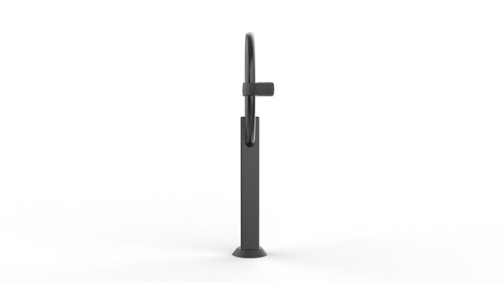 Cyklos pyöräteline OMEGA pidikkeellä ja mustalla värityksellä, sivusta