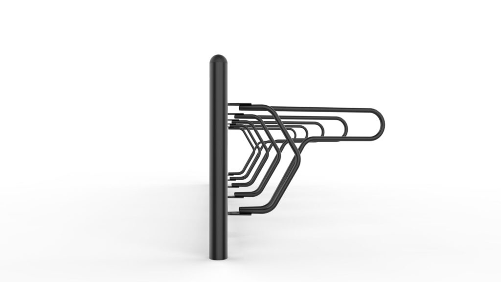 Delta runkolukitusteline yksipuolinen, pyöräteline sivulta valkoisella pohjalla, malli on vastaavanlainen kuin kalusteohjeessa