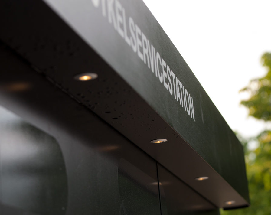 Cyklos cykelservicestation GRAND i Malmö för cyklar med tvätt, luft, påfyllning av dricksvatten och verktyg.