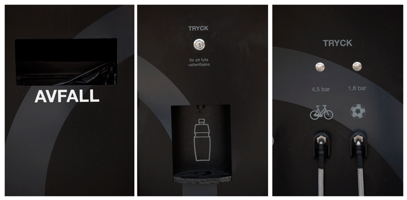 Cyklos GRAND servicestation för cyklar med tvätt, luft, påfyllning av dricksvatten och verktyg.