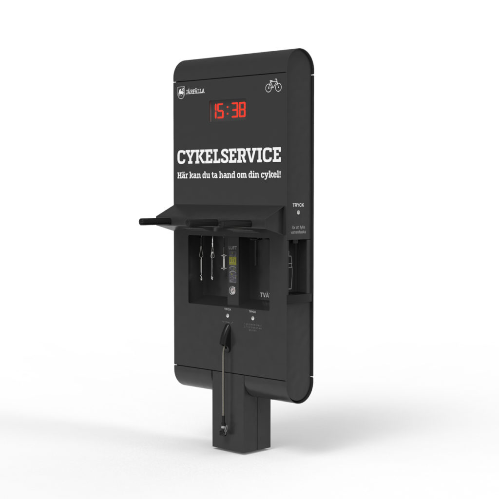 Cykelservicestation med tvätt och cykelpump