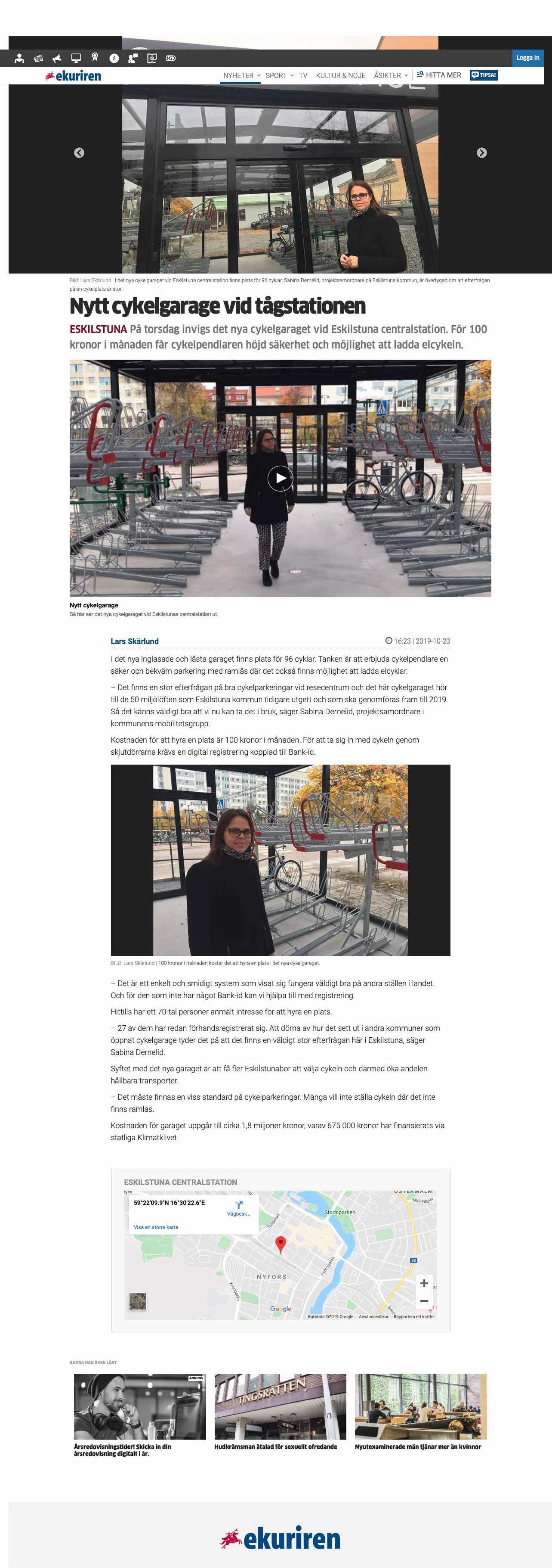 Artikel i Eskilstunakuriren om invigningen av LINK cykelgarage i Eskilstuna